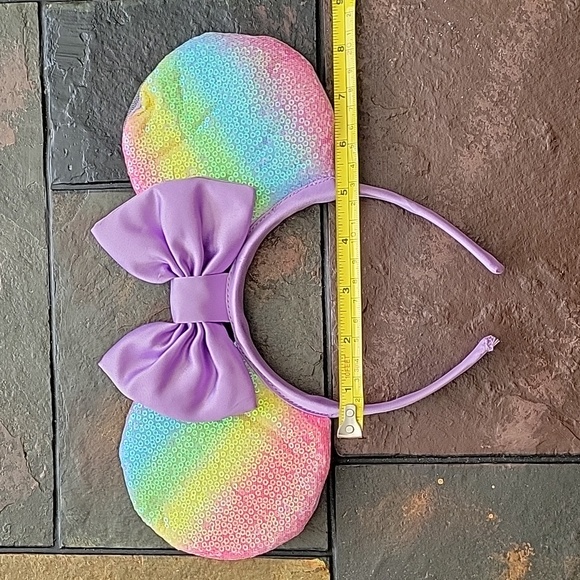 DISNEY Minnie Mouse Ears Headband, rainbow ears with a purple bow, NWOT - Picture 6 of 9